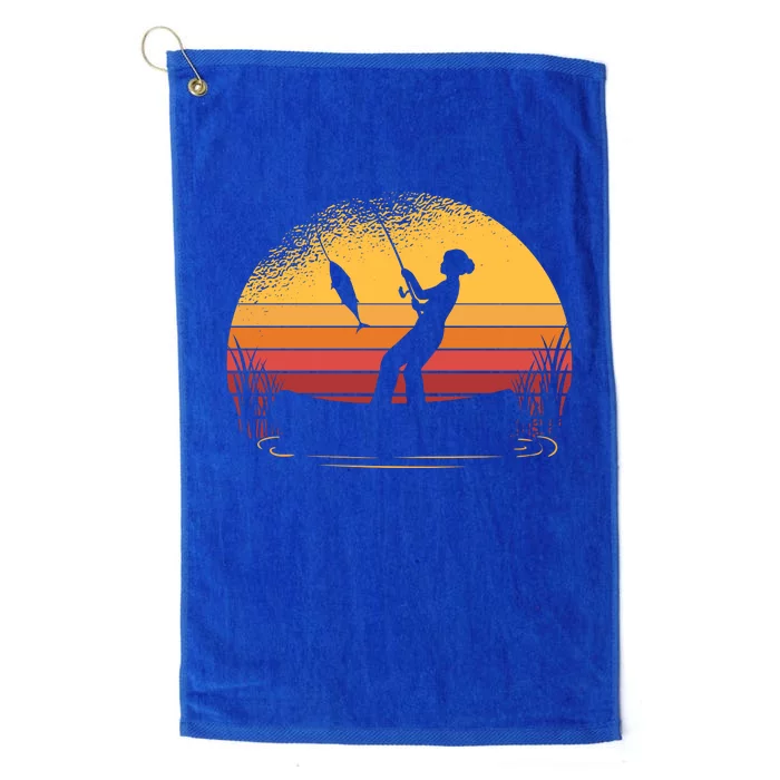 Girl Fishing Sunset Platinum Collection Golf Towel