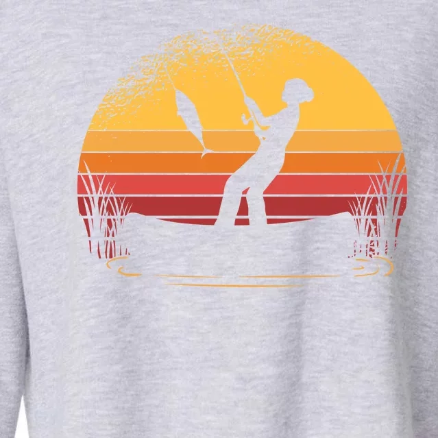 Girl Fishing Sunset Cropped Pullover Crew