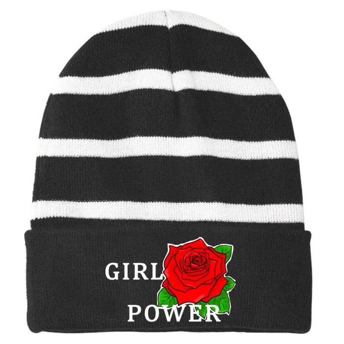 Girl Power Rose Striped Beanie with Solid Band