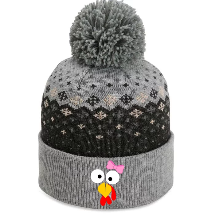 Girl Turkey Face Pink Bow Thanksgiving Day The Baniff Cuffed Pom Beanie