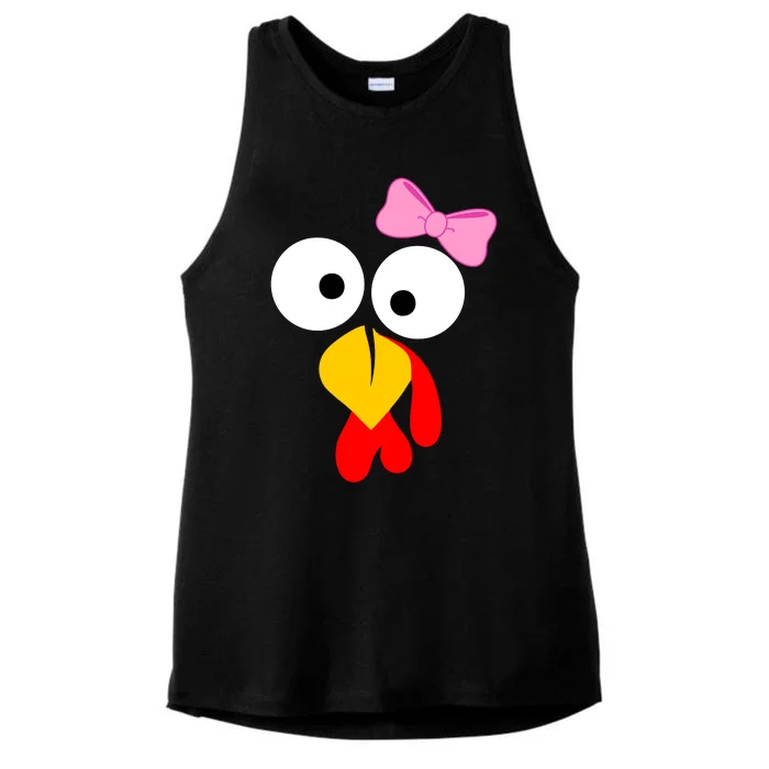 Girl Turkey Face Pink Bow Thanksgiving Day Ladies Tri-Blend Wicking Tank