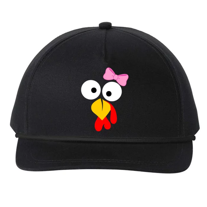 Girl Turkey Face Pink Bow Thanksgiving Day Snapback Five-Panel Rope Hat