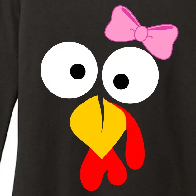 Girl Turkey Face Pink Bow Thanksgiving Day Womens CVC Long Sleeve Shirt