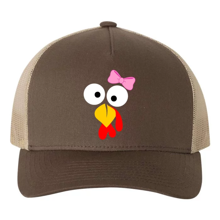 Girl Turkey Face Pink Bow Thanksgiving Day Yupoong Adult 5-Panel Trucker Hat