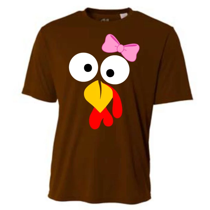 Girl Turkey Face Pink Bow Thanksgiving Day Cooling Performance Crew T-Shirt