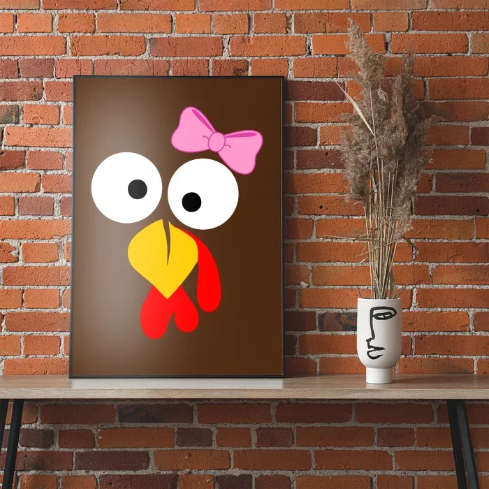 Girl Turkey Face Pink Bow Thanksgiving Day Poster