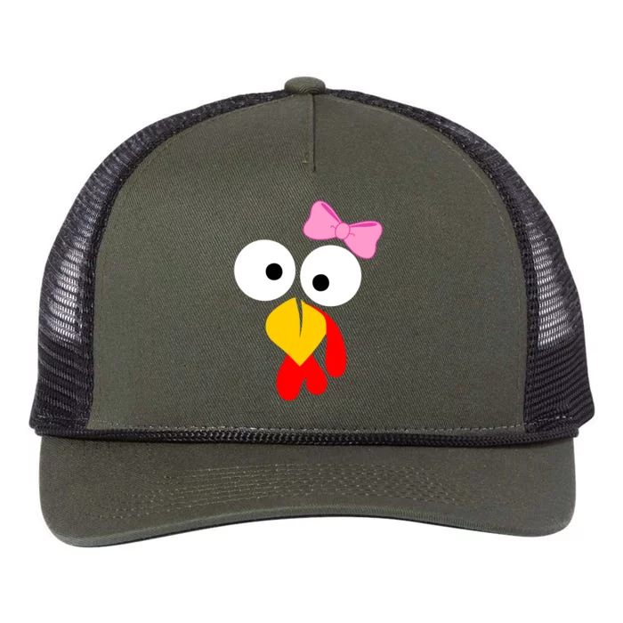 Girl Turkey Face Pink Bow Thanksgiving Day Retro Rope Trucker Hat Cap