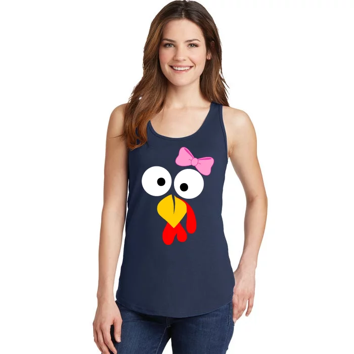 Girl Turkey Face Pink Bow Thanksgiving Day Ladies Essential Tank