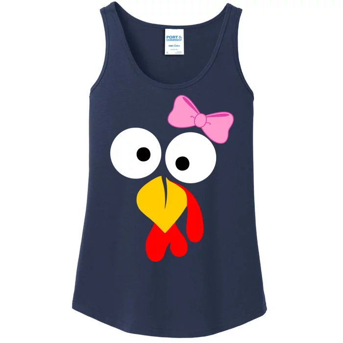 Girl Turkey Face Pink Bow Thanksgiving Day Ladies Essential Tank