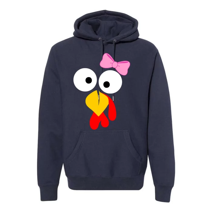 Girl Turkey Face Pink Bow Thanksgiving Day Premium Hoodie