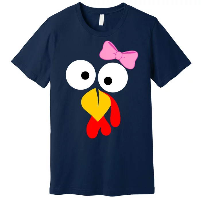 Girl Turkey Face Pink Bow Thanksgiving Day Premium T-Shirt