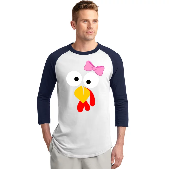 Girl Turkey Face Pink Bow Thanksgiving Day Baseball Sleeve Shirt