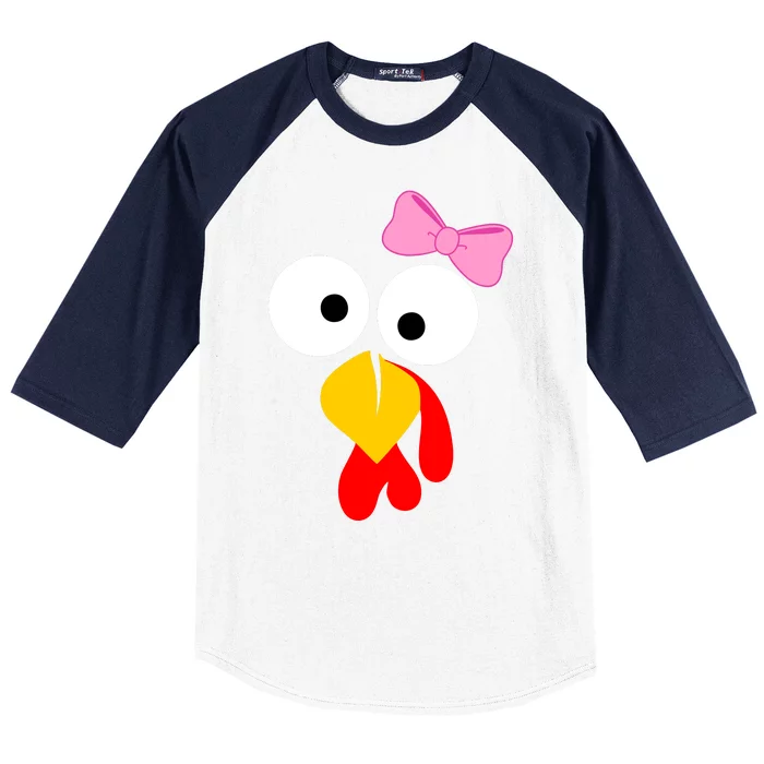 Girl Turkey Face Pink Bow Thanksgiving Day Baseball Sleeve Shirt