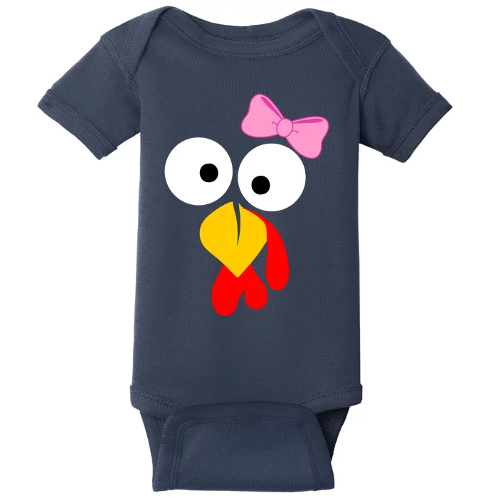 Girl Turkey Face Pink Bow Thanksgiving Day Baby Bodysuit