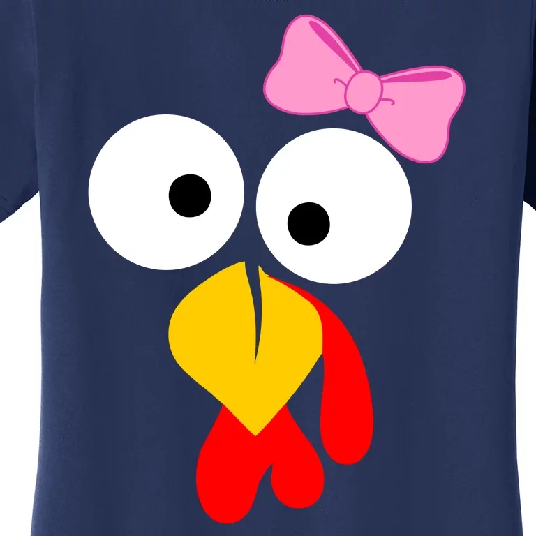 Girl Turkey Face Pink Bow Thanksgiving Day Women's T-Shirt