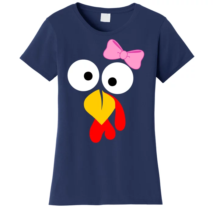 Girl Turkey Face Pink Bow Thanksgiving Day Women's T-Shirt