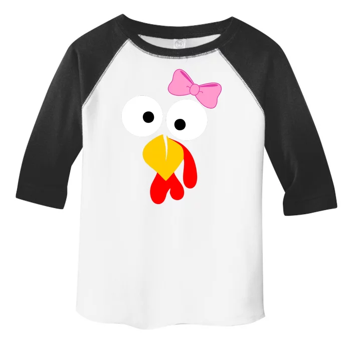 Girl Turkey Face Pink Bow Thanksgiving Day Toddler Fine Jersey T-Shirt