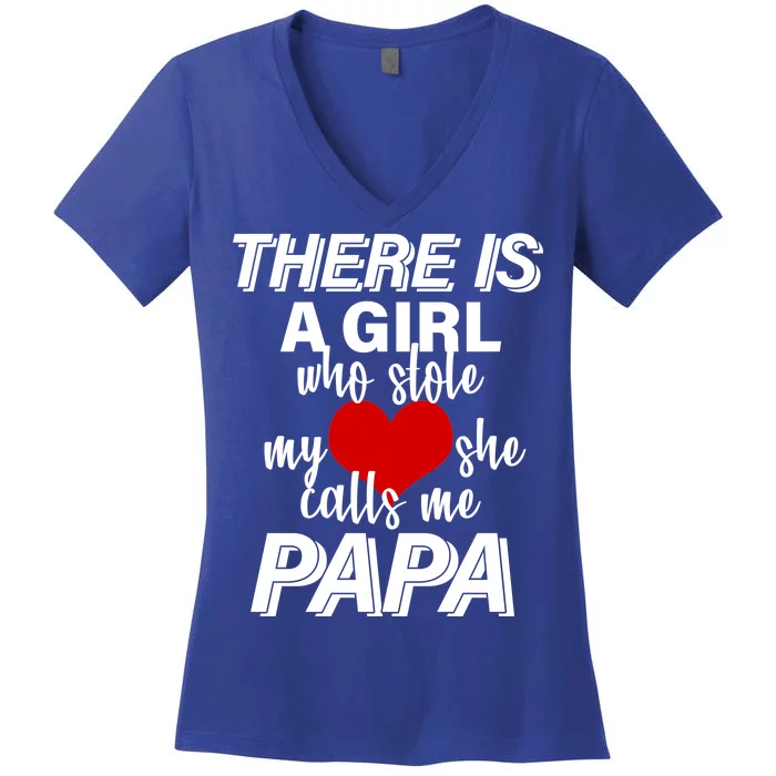 Girl Who Stole My Heat Calls Me Papa Fathers Day Women's V-Neck T-Shirt