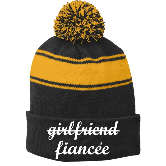 Girlfriend Fiancee Engagement Party Stripe Pom Pom Beanie