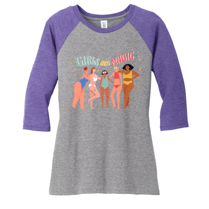 Girls Are Magic Women's Tri-Blend 3/4-Sleeve Raglan Shirt