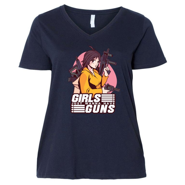 Girls Just Wanna Have Guns Anime Women's V-Neck Plus Size T-Shirt