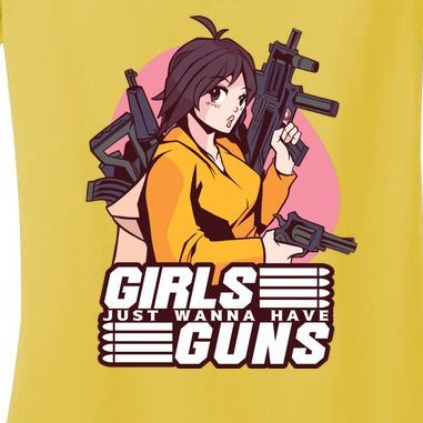 Girls Just Wanna Have Guns Anime Women's V-Neck T-Shirt
