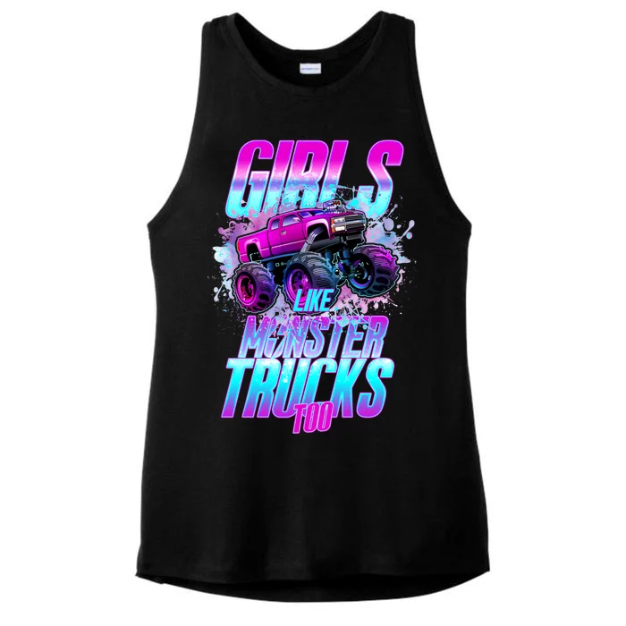 Girls Like Monster Trucks Too Ladies Tri-Blend Wicking Tank