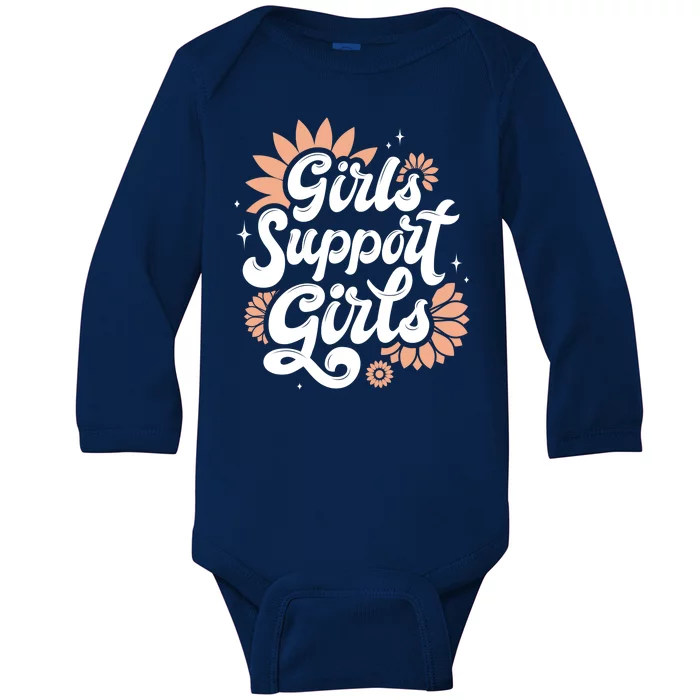 Girls Support Girls Baby Long Sleeve Bodysuit