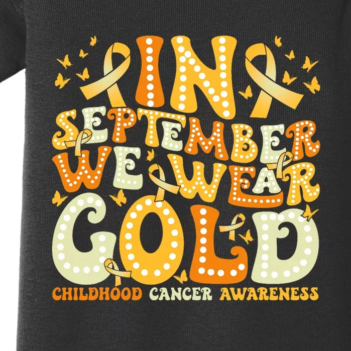 Groovy In September We Wear Gold Childhood Cancer Awareness Baby Bodysuit