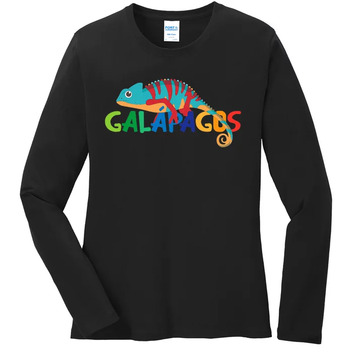 Galapagos Islands Summer Colorful Chameleon Exotic Animal Ladies Long Sleeve Shirt