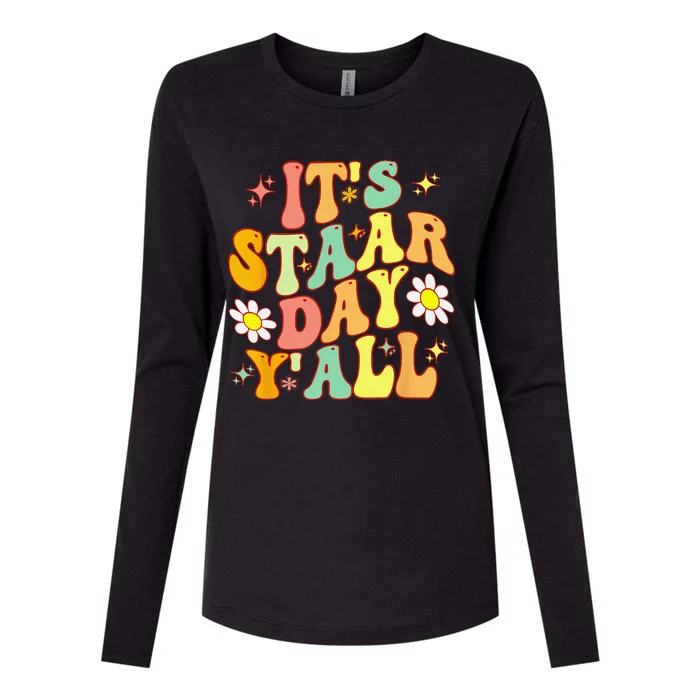 Groovy It's Staar Day Y'All Testing Day To Teacher Student Womens Cotton Relaxed Long Sleeve T-Shirt