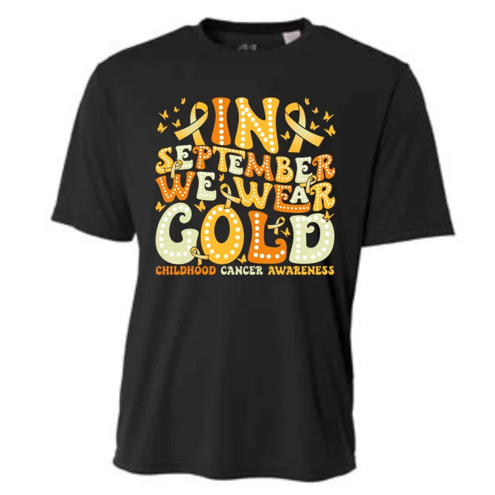 Groovy In September We Wear Gold Childhood Cancer Awareness Rainbow Ribbon Cooling Performance Crew T-Shirt