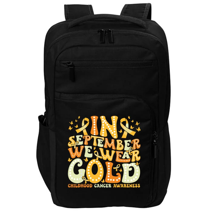 Groovy In September We Wear Gold Childhood Cancer Awareness Impact Tech Backpack