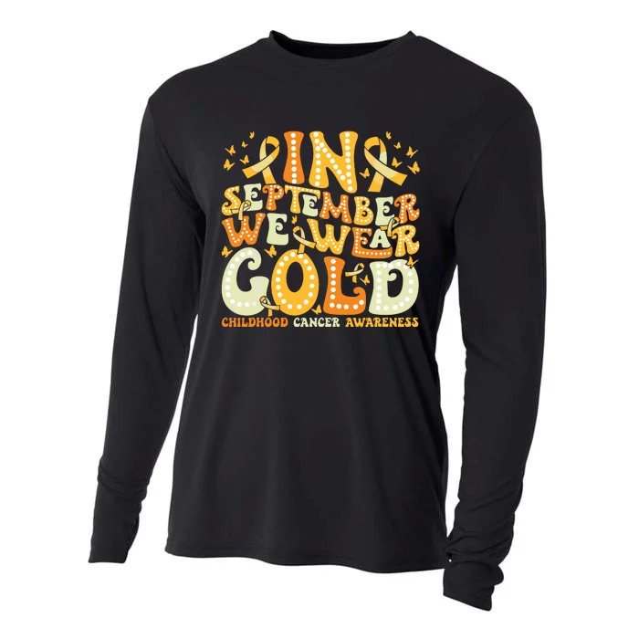 Groovy In September We Wear Gold Childhood Cancer Awareness Cooling Performance Long Sleeve Crew