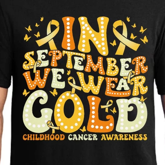 Groovy In September We Wear Gold Childhood Cancer Awareness Gift Pajama Set