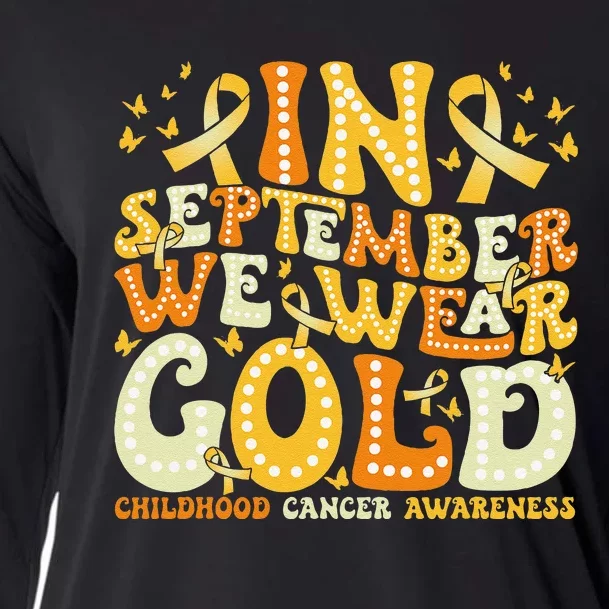 Groovy In September We Wear Gold Childhood Cancer Awareness Gift Cooling Performance Long Sleeve Crew