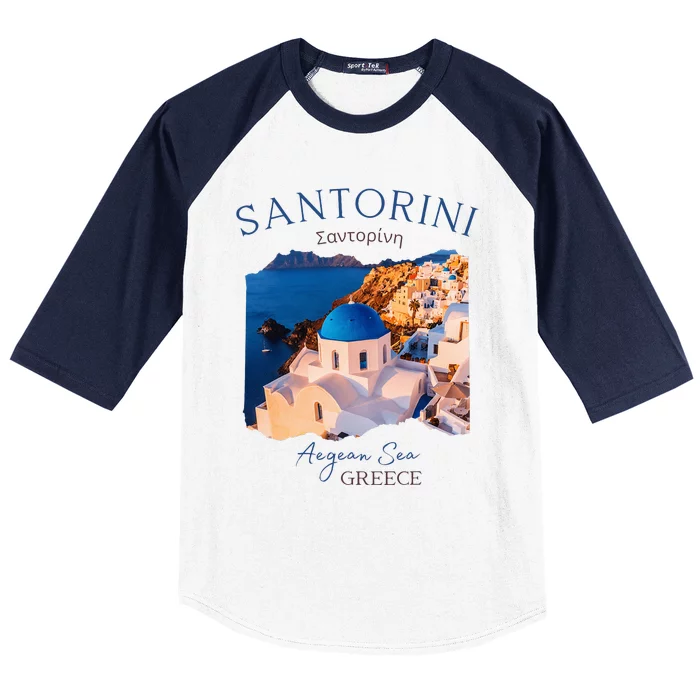 Greek Island Santorini Greece Oia Village Blue Church Baseball Sleeve Shirt