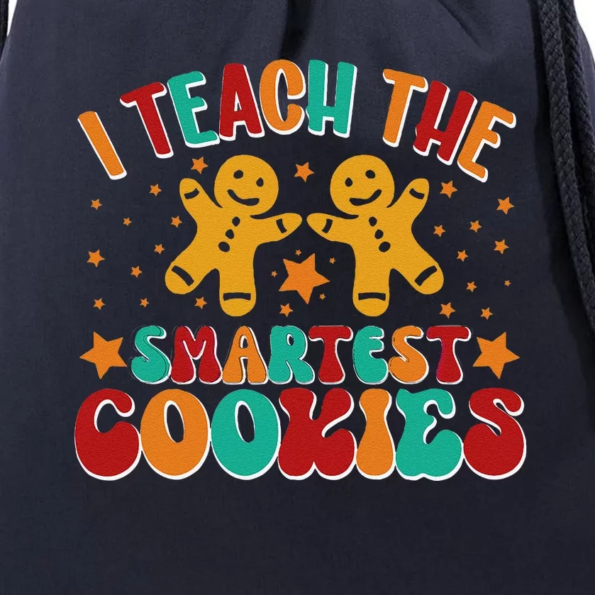 Groovy I Teach The Smartest Cookies Christmas Teacher Drawstring Bag