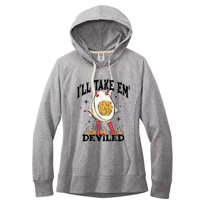 Groovy Ill Take Em Deviled Thanksgiving Funny Egg Women's Fleece Hoodie