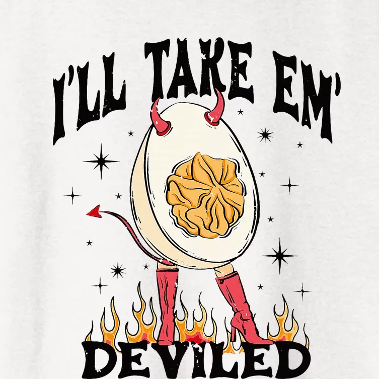 Groovy Ill Take Em Deviled Thanksgiving Funny Egg Women's Crop Top Tee