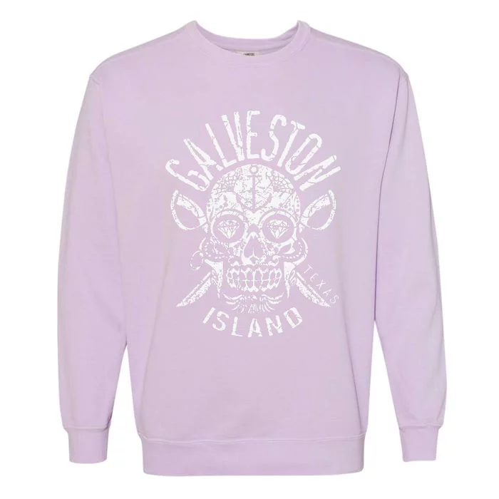 Galveston Island Texas Souvenir Halloween Sugar Skull TX Garment-Dyed Sweatshirt