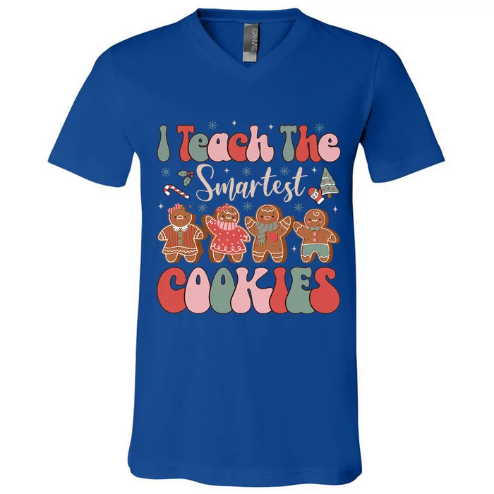 Groovy I Teach Smartest Cookies Funny Teacher Christmas V-Neck T-Shirt