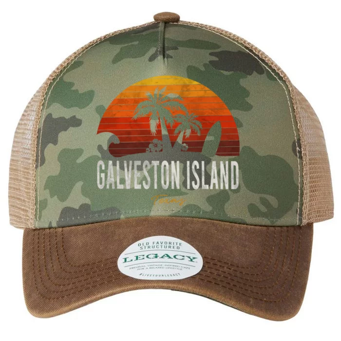 Galveston Island Tx Texas Beach Palms Vacation Surf Sundown Gift Legacy Tie Dye Trucker Hat