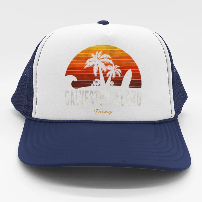 Galveston Island Tx Texas Beach Palms Vacation Surf Sundown Gift Trucker Hat