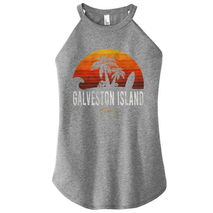 Galveston Island Tx Texas Beach Palms Vacation Surf Sundown Gift Women’s Perfect Tri Rocker Tank