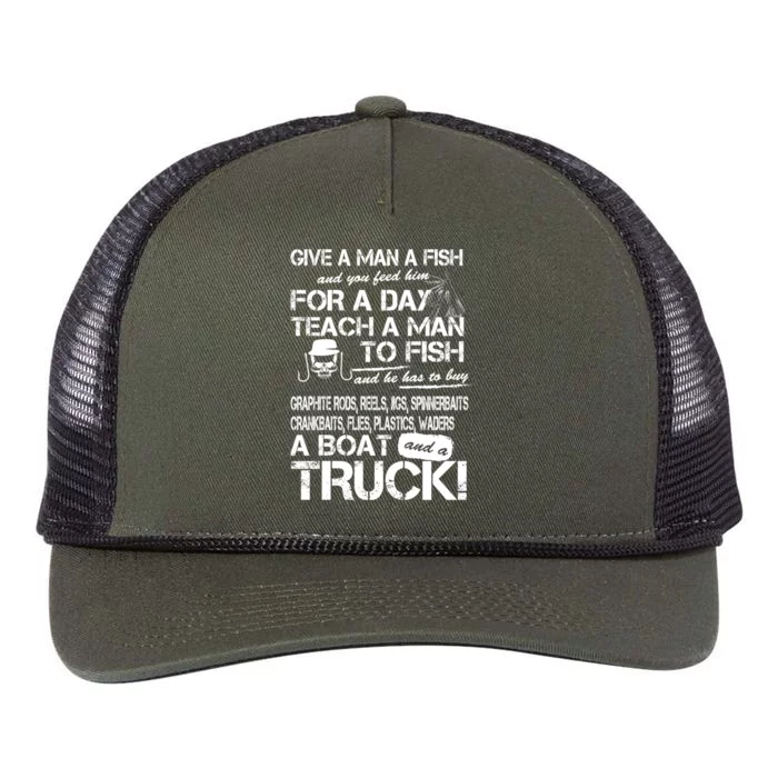 Give A Man A Fish A Boat And A Truck Retro Rope Trucker Hat Cap