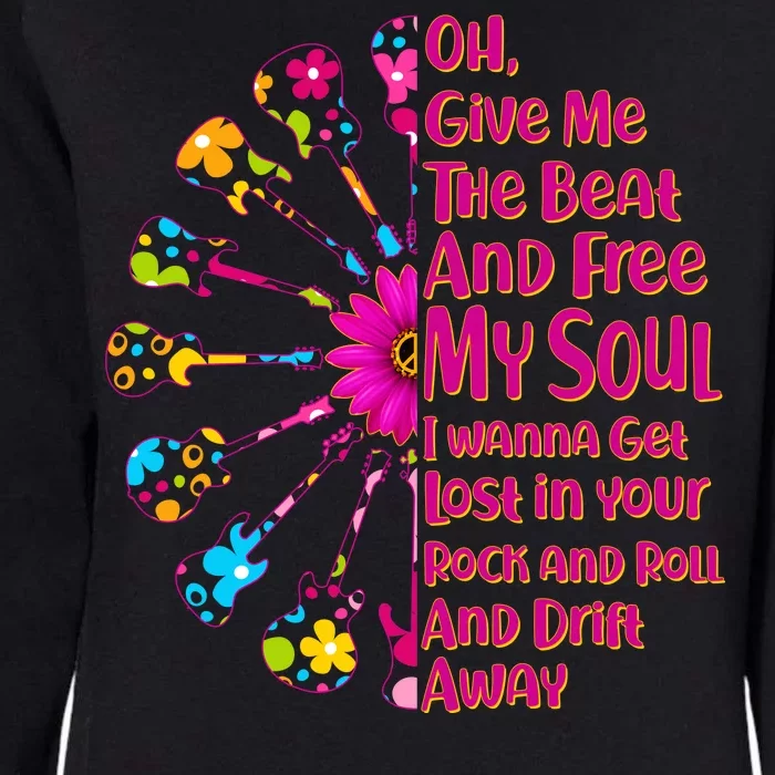 Give Me The Beat Hippie Guitars Womens California Wash Sweatshirt