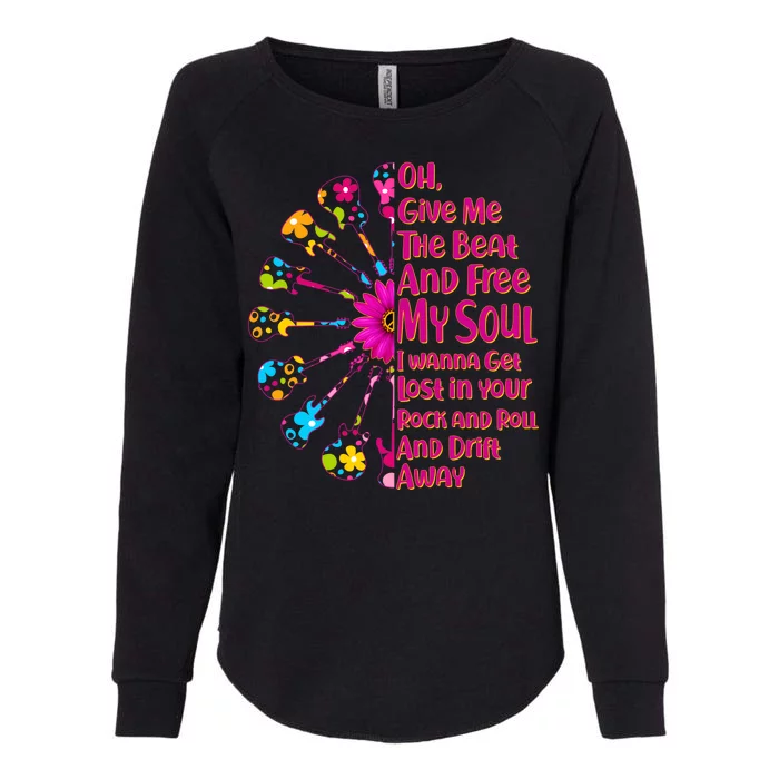 Give Me The Beat Hippie Guitars Womens California Wash Sweatshirt