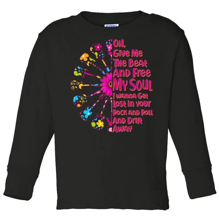 Give Me The Beat Hippie Guitars Toddler Long Sleeve Shirt