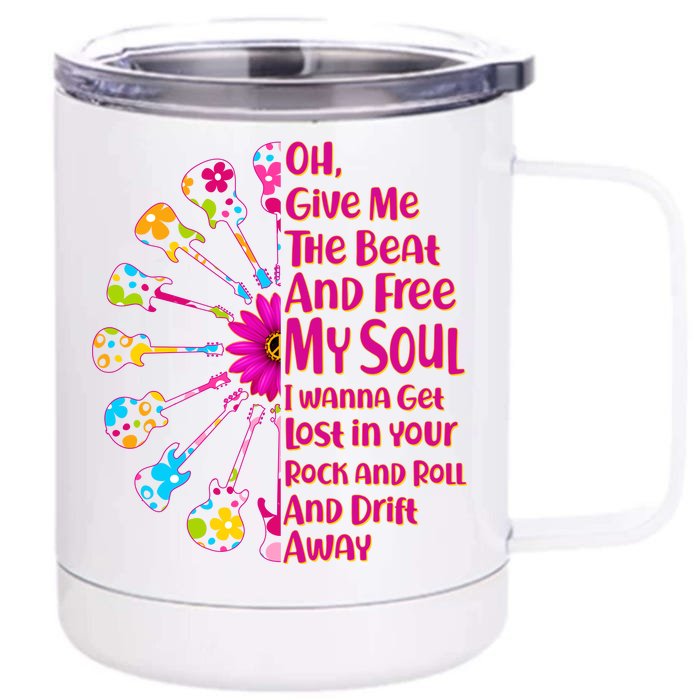 Give Me The Beat Hippie Guitars Front & Back 12oz Stainless Steel Tumbler Cup